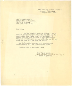 Letter from Helen H. Waters to W. E. B. Du Bois