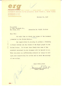 Letter from ERG Productions to W. E. B. Du Bois