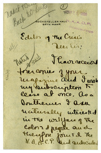 Letter from unidentified correspondent to W. E. B. Du Bois