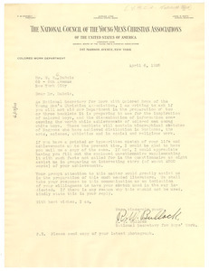 Letter from National Council of the Young Men's Christian Associations of the United States of America to W. E. B. Du Bois