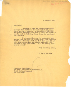 Letter from W. E. B. Du Bois to New York and New Haven Railroad Company
