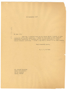 Letter from W. E. B. Du Bois to Hubert Kyronton
