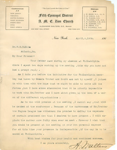Letter from Alexander Walters to W. E. B. Du Bois
