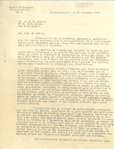 Letter from Dantés Bellegarde to W. E. B. Du Bois