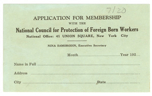 Application for membership with the National Council for Protection of Foreign Born Workers