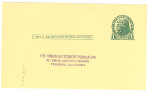 Human Betterment Foundation reply card