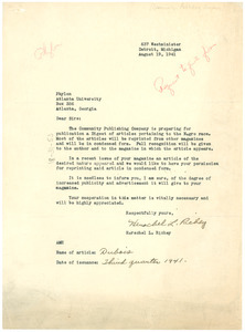Letter from Herschel L. Richey to Phylon