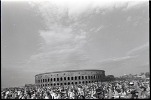 Anti-war rally at Soldier's Field, Harvard University: crowd in front of Harvard Stadium