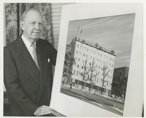 Jeremiah Milbank Sr. presenting an illustration of prospective building plans