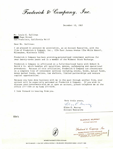 Correspondence from Eldon Murray to Lou Sullivan (December 10, 1987)