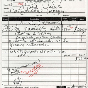 Invoice for Luís Valentin from T-Shirts Kelmar