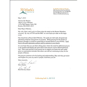 Letter from a St. Mark's Lutheran Church pastor (Chula Vista, California)