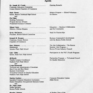 Agenda and informational documents on the Forum on Public Education held at Faneuil Hall on March 1, 1983