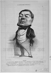 DUCOUX. Ex-préfet de Police. - Ducoux, avait inventé le bulletin hebdomadaire dans lequel il disait invariablement tous les huit jours aux Parisiens.... "tout va bien..... très bien, très bien!" - Comme il aurait fait un bon maire de Meaux! Ce préfet de Police avait réellement un heureux caractère, il était toujours content des autres. Aujourd'hui vous pouvez voir à sa physionomie qu'il est encore très content de lui.