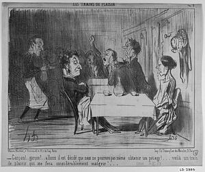 Garçon!... garçon!.. allons il est décidé que nous ne pourrons pas même obtenir un potage!... voilà un train de plaisir qu me fera considérablement maigrir!...