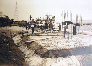 Preparing the foundation of the Pilgrim Monument