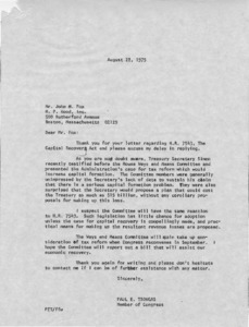 Letter to Mr. John M. Fox from Paul E. Tsongas