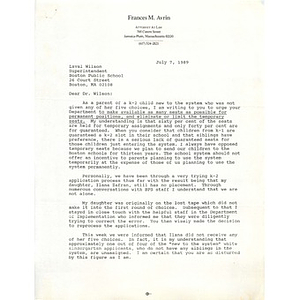 Letter, Laval Wilson, July 7, 1989.