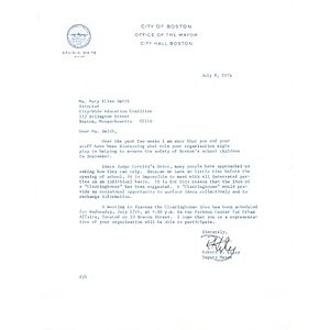 Letter, Office of the Mayor, July 9, 1974.