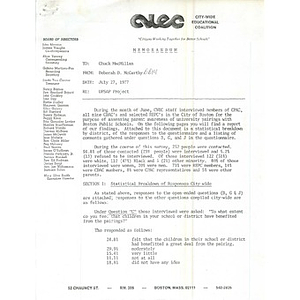 Memo, UPSAP project, July 27, 1977.