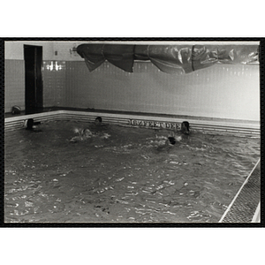 Five boys swim a natorium pool