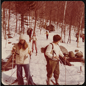 Teenagers cross-country ski