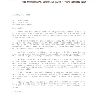 Correspondence with Mary Hollens, Outreach Coordinator of Labor Notes, regarding a proposed meeting of worker centers