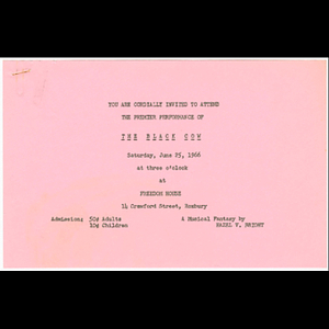 Unaddressed letter from Muriel Snowden and enclosed invitation to a performance of "The Black Cow" on June 25, 1966