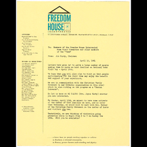 Letter to members of the Freedom House Interracial Home Visit Committee and other members of the team