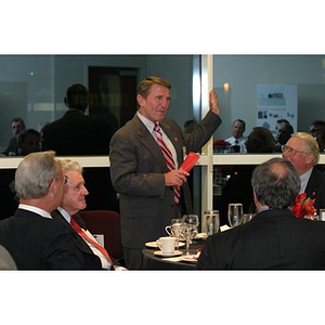 General Richard Neal gestures while speaking at the Veterans Memorial dinner