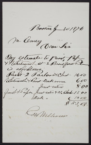 Work estimate, George Williams, No. 2 Bradford, Boston, Mass., 1876