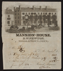 Billhead for the Mansion-House, E.W. Newton, Middletown, Connecticut, dated June 19, 1833