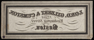 Label for Lord, Gilbert & Cumston, piano manufacturers, No. 352 Washington Street, Boston, Mass., 1830s