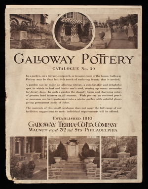 Galloway Pottery, catalogue no. 30, Galloway Terra-Cotta Company, Walnut and 32nd Streets, Philadelphia, Pennsylvania