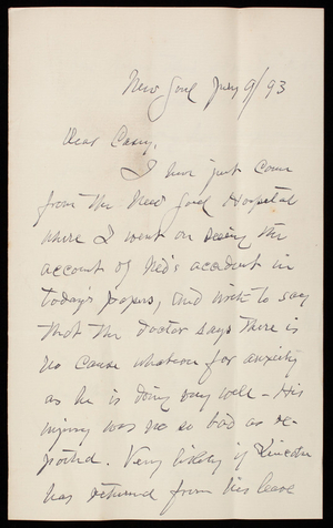 Henry L. Abbot to Thomas Lincoln Casey, July 9, 1893