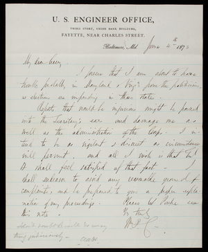 [William P.] Craighill to Thomas Lincoln Casey, June 4, 1873