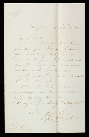 [John G.] Barnard to Thomas Lincoln Casey, November 26, 1870