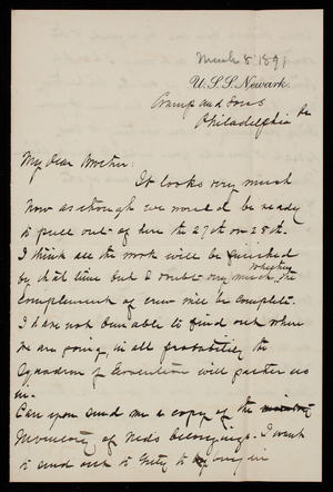 Admiral Silas Casey to Thomas Lincoln Casey, March 8, 1891