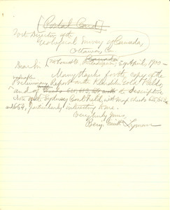 Letter from Benjamin Smith Lyman to George Mercer Dawson