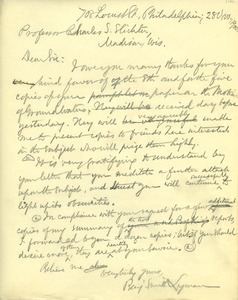 Letter from Benjamin Smith Lyman to Charles S. Slichter