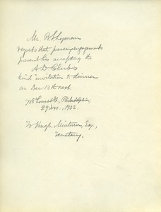 Letter from Benjamin Smith Lyman to Hugh Minturn