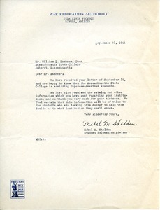 Letter from War Relocation Authority to Massachusetts State College