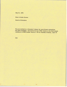 Memorandum from Board of Directors to Hans and Linda Kramer