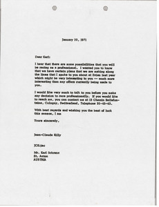 Letter from Jean Claude Killy to Karl Schranz