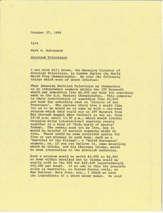 Memorandum from Mark H. McCormack concerning Scottish television