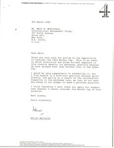 Letter from Adrian Metcalfe to Mark H. McCormack