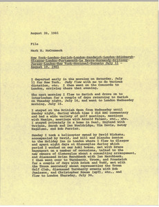 Memorandum from Mark H. McCormack concerning recent travels