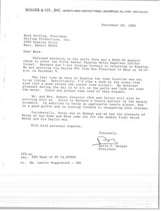 Letter from David F. Bolger to Mark Rolfing
