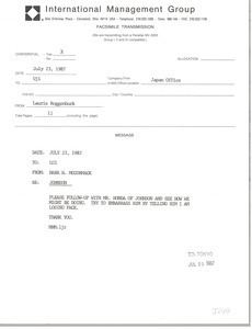Fax from Laurie Roggenburk to Uji