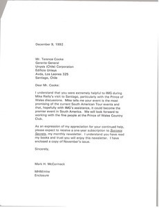 Letter from Mark H. McCormack to Terence Cooke